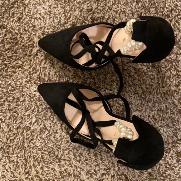 Point Toe Faux Pearl Ankle Strap Stiletto Heals - Picture 2 of 5